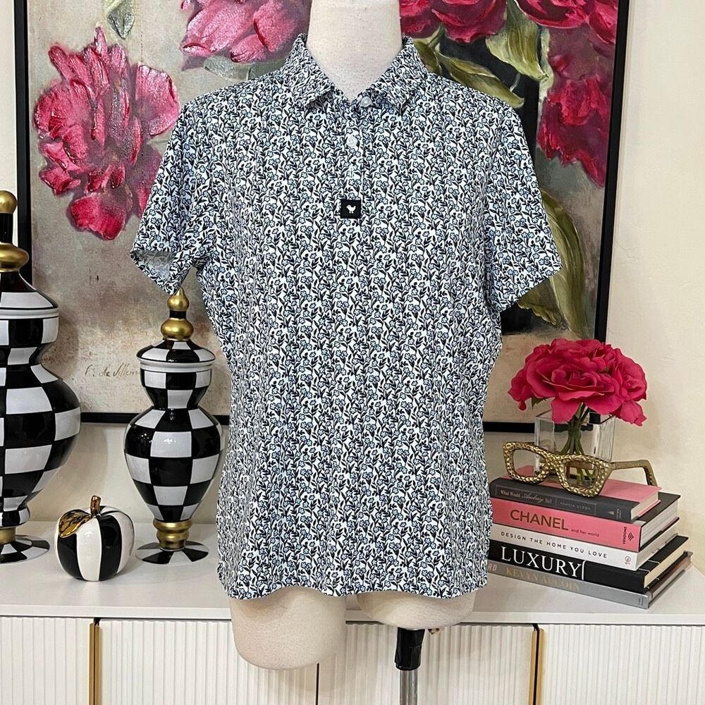 Bad Birdie Men's Ditsy Floral Short Sleeve Golf Polo Shirt Multicolor Large